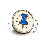 Illustration of a personalized pin with a thumbtack symbolizing the choice of fastening.