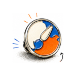 Illustration of a personalized pin with a brush and blue and orange paint.