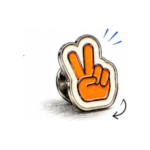 Custom-cut pin in the shape of a hand making the victory sign.