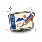 Illustration of a graphics tablet and pencil for creating the design of a personalized pin.
